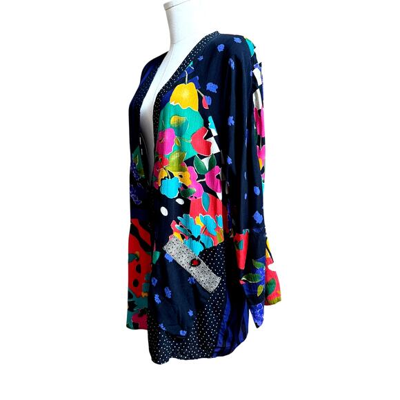Carol Little Patchwork Vintage Jacket Size 4 Oversize 100% Rayon Long Sleeves - Picture 6 of 10